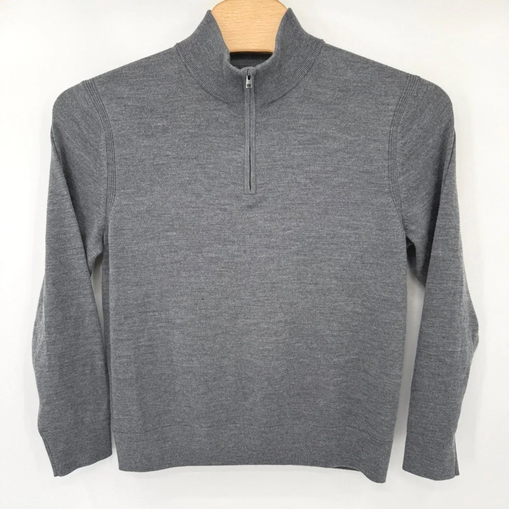 Banana Republic Sweater Men L Grey Merino Wool Quarter-Zip Mock Neck 795779-00-1